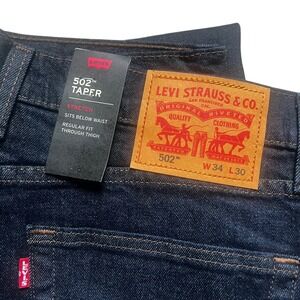 Levis 502 Taper Mens Jeans Dark Indigo Stretch Denim 34x30 W34 L30